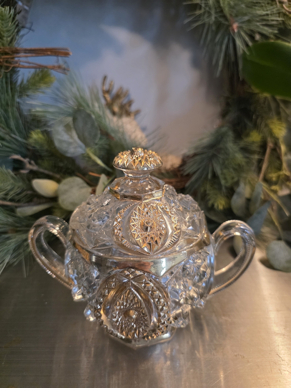 Vintage Covered Sugar Bowl with Handles - Clear Crystal Look